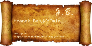 Hranek Benjámin névjegykártya